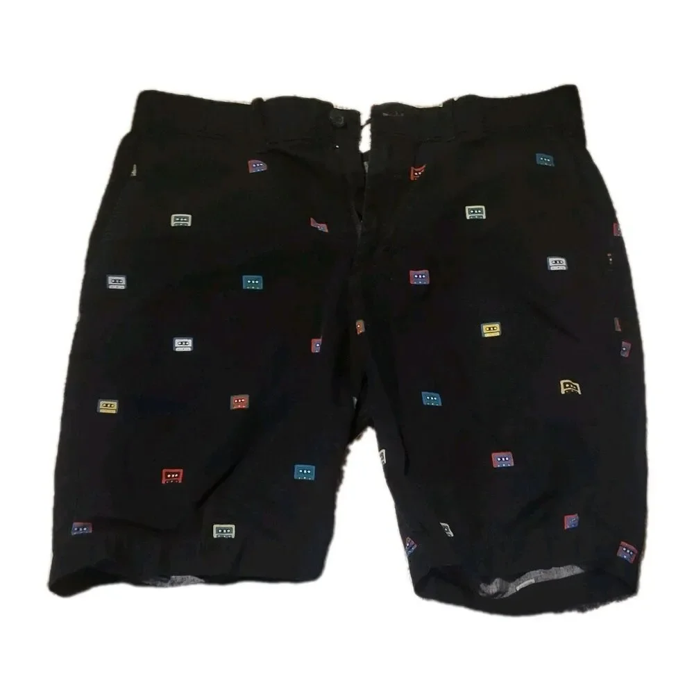 Casette Tape All Over Pattern Fun Penguin Sz 32 Casette Tape Shorts Navy
